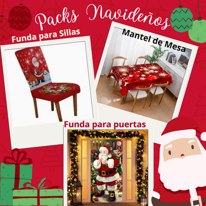 🎄 🎅🏾PACK NAVIDEÑO (funda para puertas, mantel de mesa y funda para sillas)🎅🏾🎄