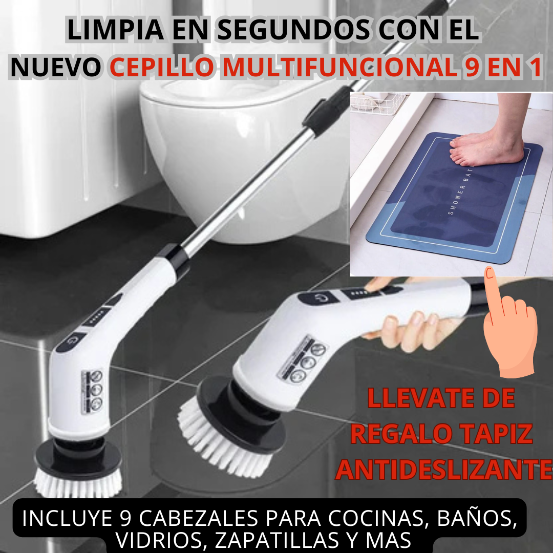 CEPILLO  MULTIFUNCIONA 9 en 1 + 🎁 1 TAPIZ ANTIDESLIZANTE - GRATIS 🎁