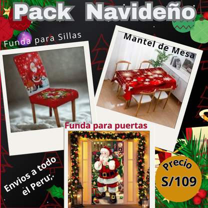 🎄 🎅🏾PACK NAVIDEÑO (funda para puertas, mantel de mesa y funda para sillas)🎅🏾🎄